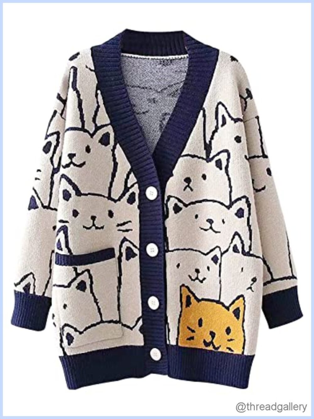 Cat Sweater Women Oversized Cute Kawaii V Neck Cardigan Knit